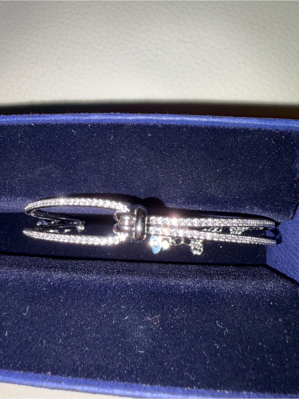 Swarovski Lifelong Silver Pavé Crystal Horsebit Bracelet Double Row Adjustable